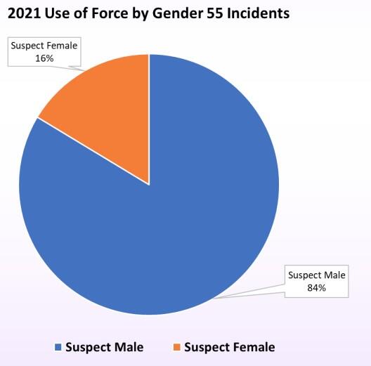 2021 Use of Force by Gender 55 Incidents chart - all information is listed below